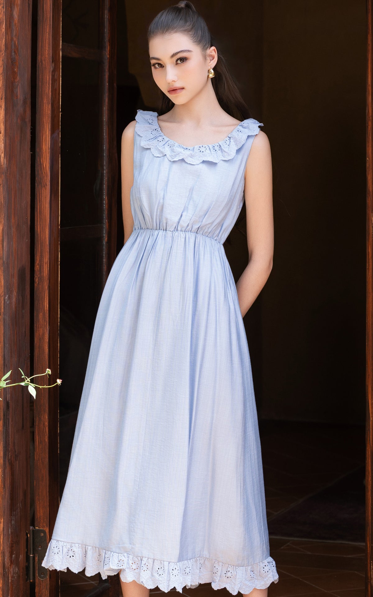 Ruffles Lace Sleeveless Nursing Dress