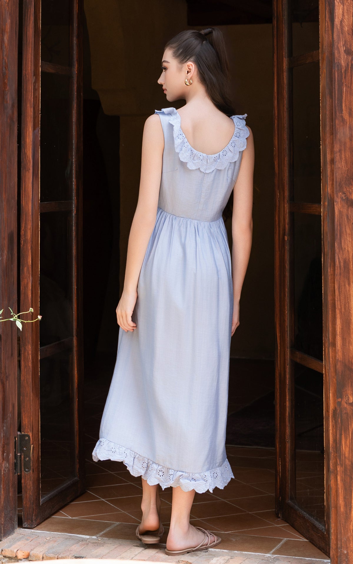 Ruffles Lace Sleeveless Nursing Dress