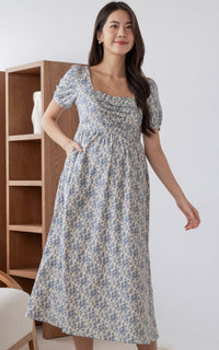 Sawyer Floral Nursing Dress in Blue
