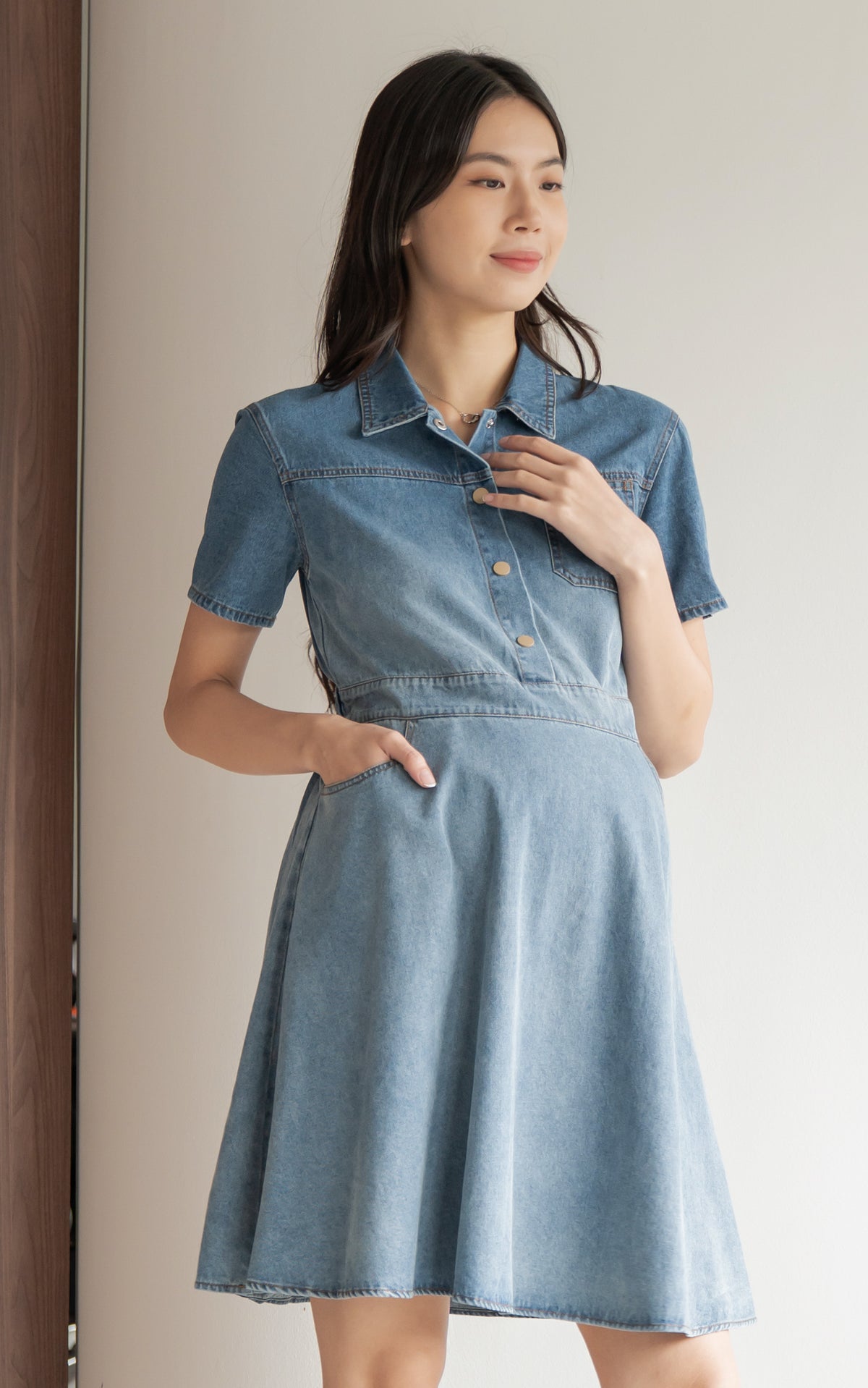 Shiloh Denim Clip-on Button Dress