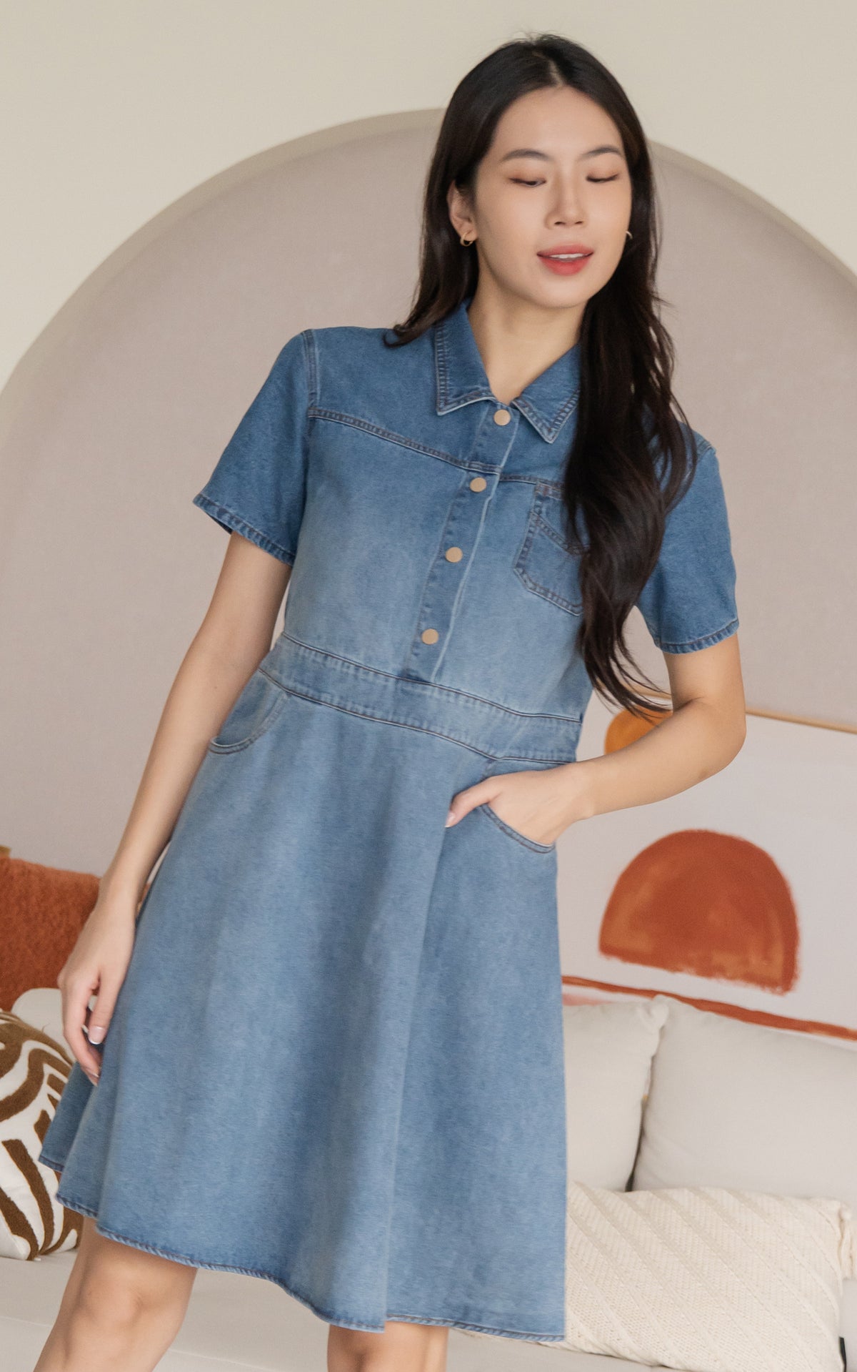 Shiloh Denim Clip-on Button Dress