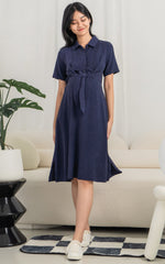 Sophie Linen Nursing Dress in Navy