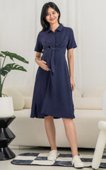 Sophie Linen Nursing Dress in Navy