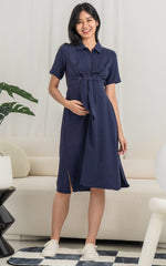 Sophie Linen Nursing Dress in Navy