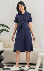 Sophie Linen Nursing Dress in Navy