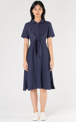 Sophie Linen Nursing Dress in Navy