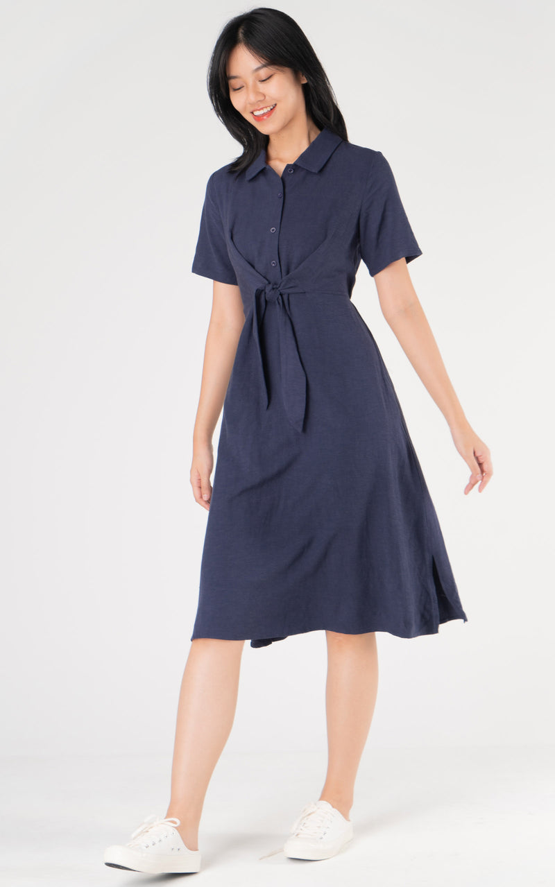 Sophie Linen Nursing Dress in Navy