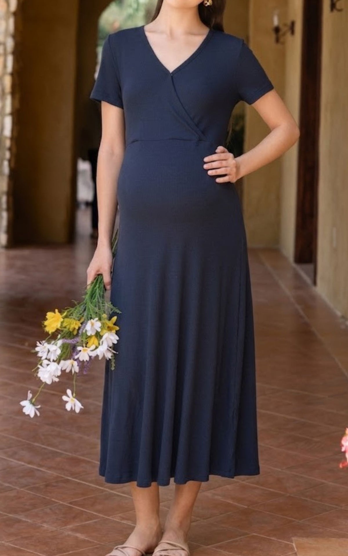 Azalea Knitted Tiered Nursing Dress in Navy