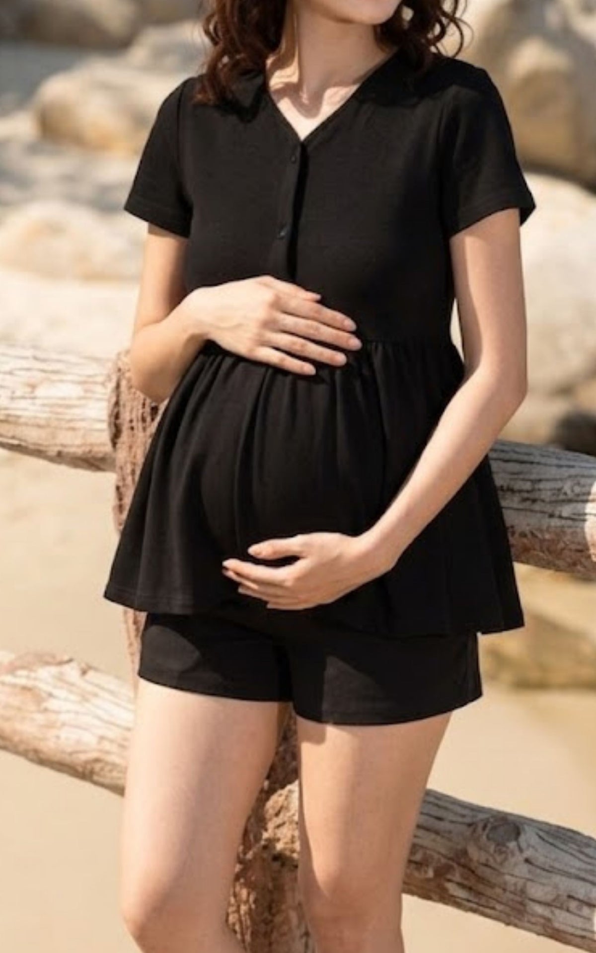 Kaylani Peplum Nursing Top in Black