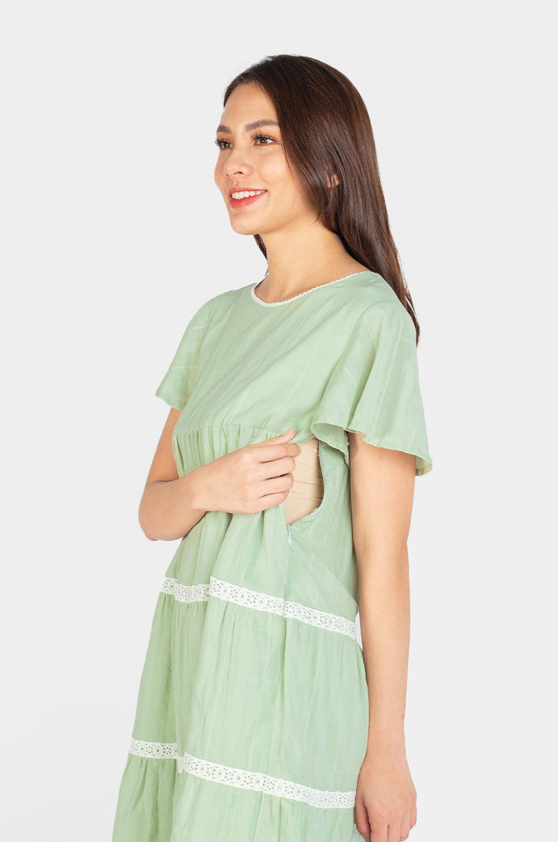 Jane Eyelet Nursing Dress In Sage Green Nursing Wear Jump Eat Cry 