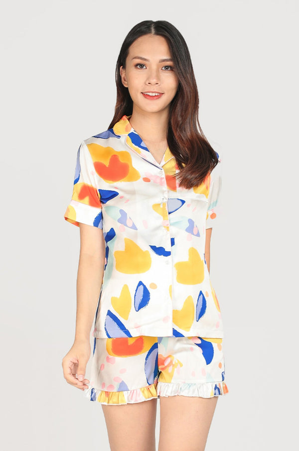 Rei Floral Button Down Lounge Top In Golden Yellow Nursing Wear Jump Eat Cry 