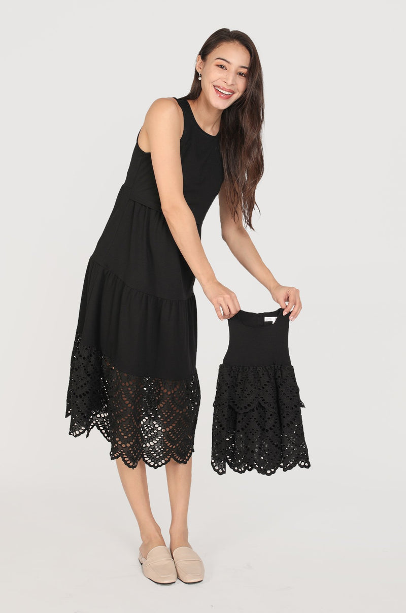 Madison Eyelet Girl Dress In Black Matching Sets Jump Eat Cry 