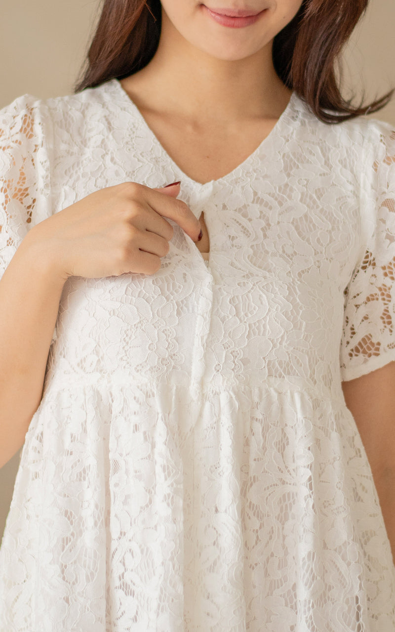 Aurora Babydoll Nursing Dress in White