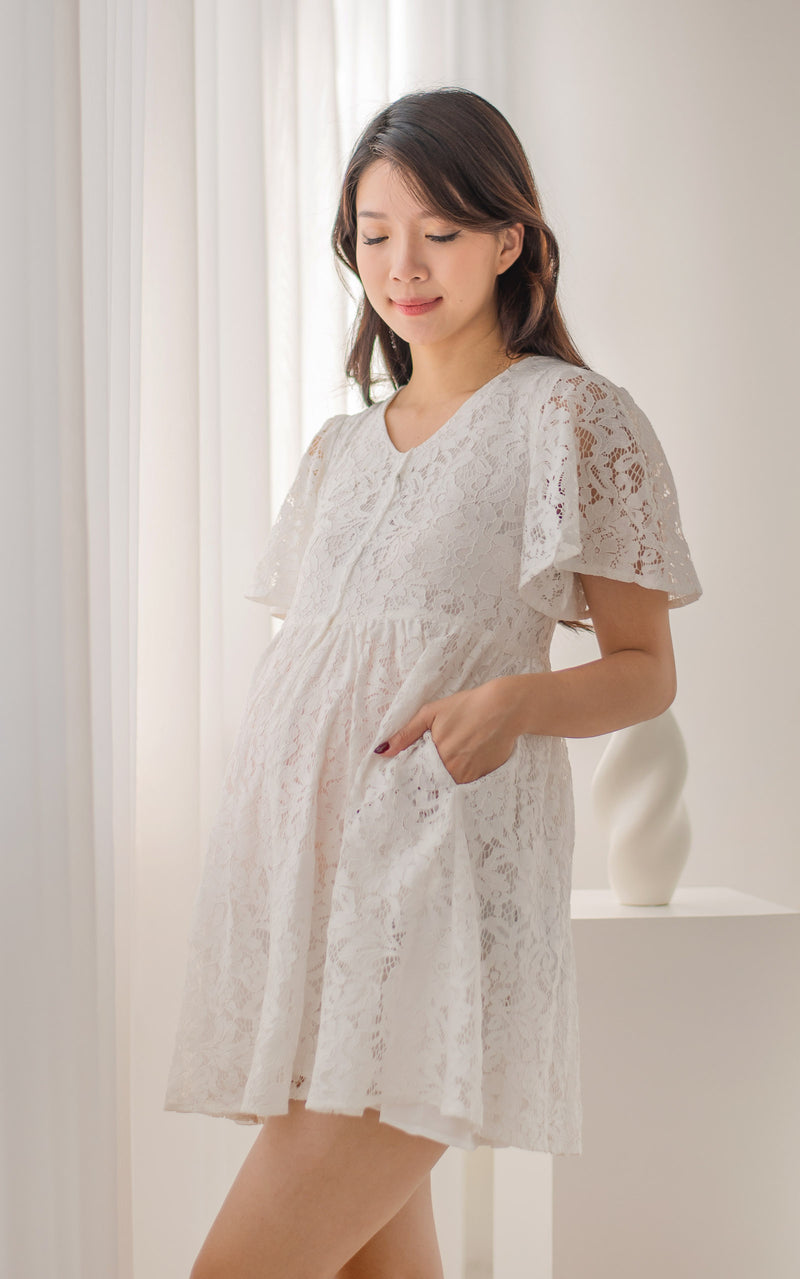 Aurora Babydoll Nursing Dress in White