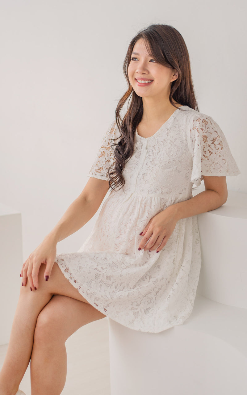 Aurora Babydoll Nursing Dress in White