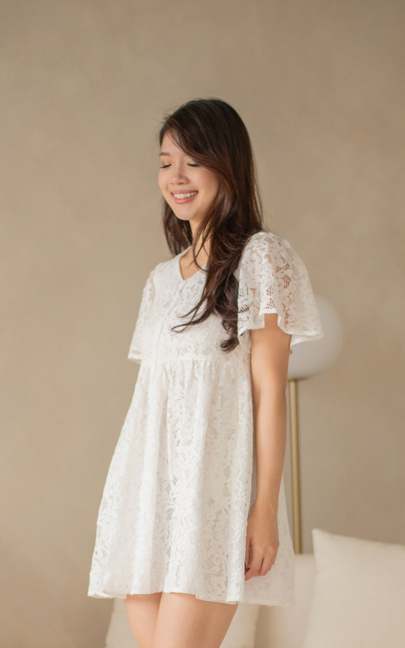 Aurora Babydoll Nursing Dress in White