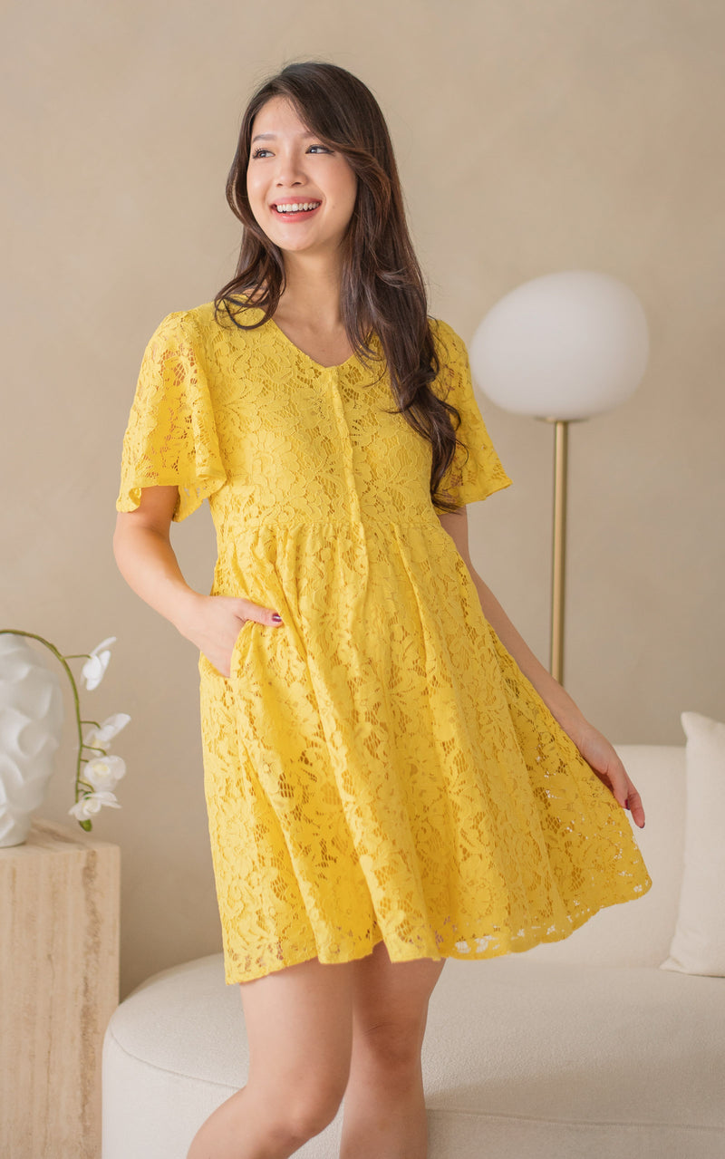 Aurora Babydoll Nursing Dress in Yellow