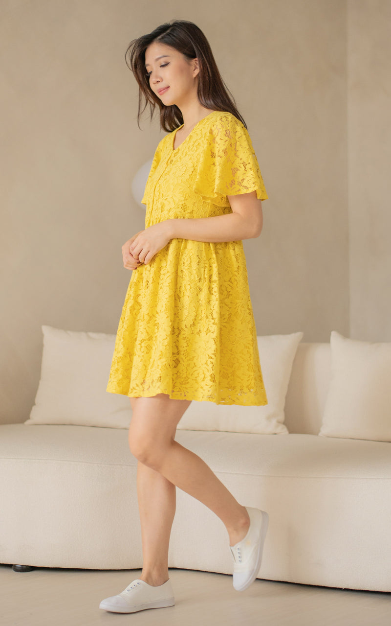 Aurora Babydoll Nursing Dress in Yellow