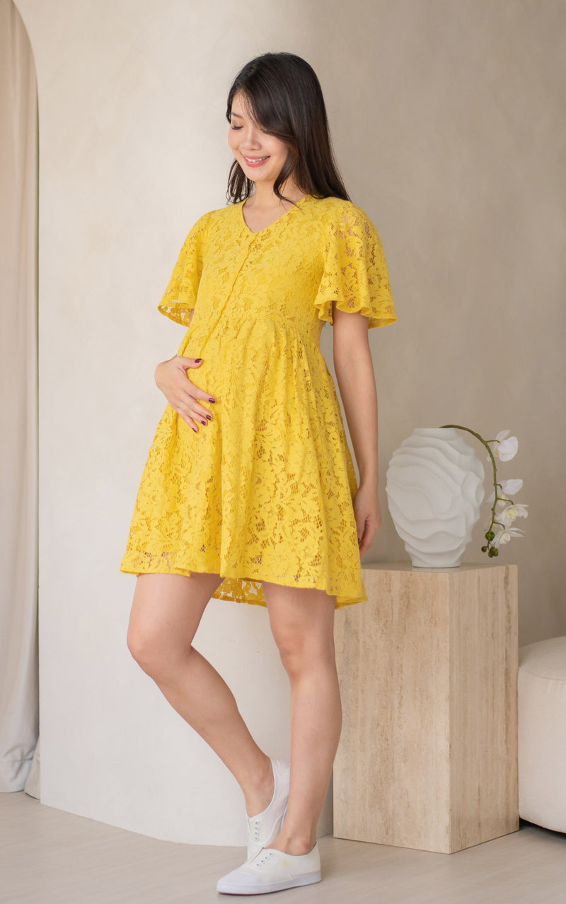 Aurora Babydoll Nursing Dress in Yellow