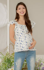 Camellia Button Down Nursing Top in Blue