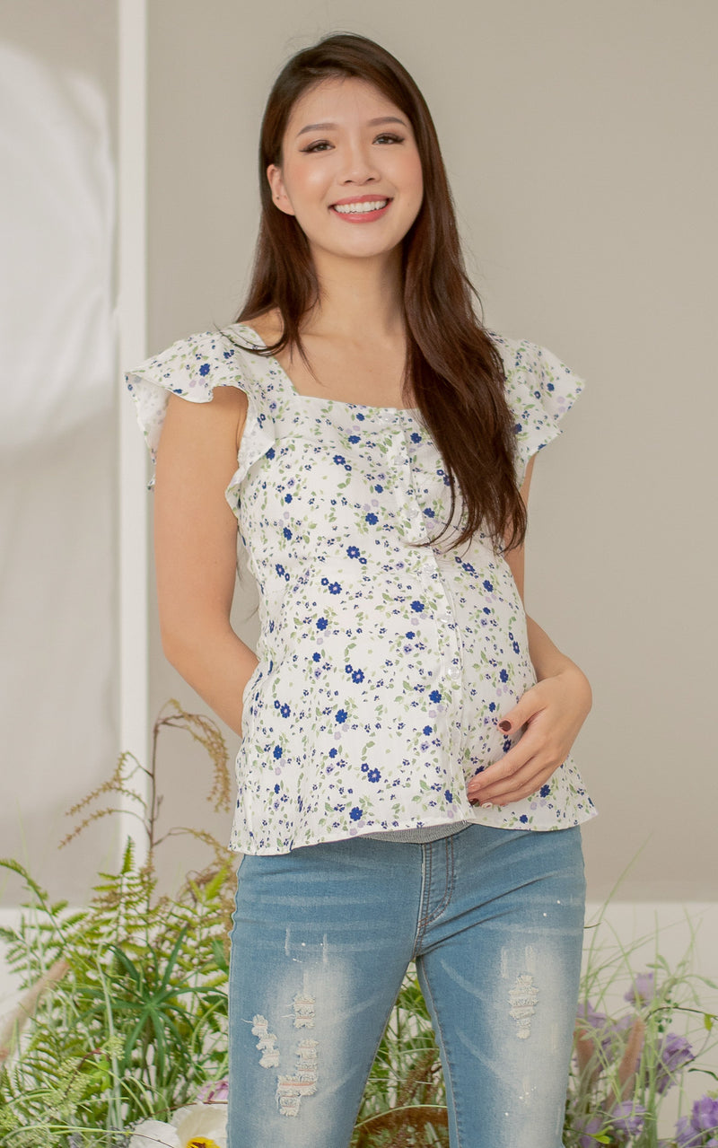 Camellia Button Down Nursing Top in Blue