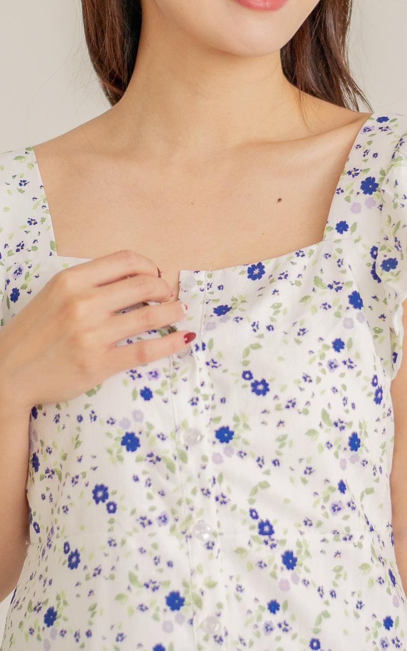Camellia Button Down Nursing Top in Blue