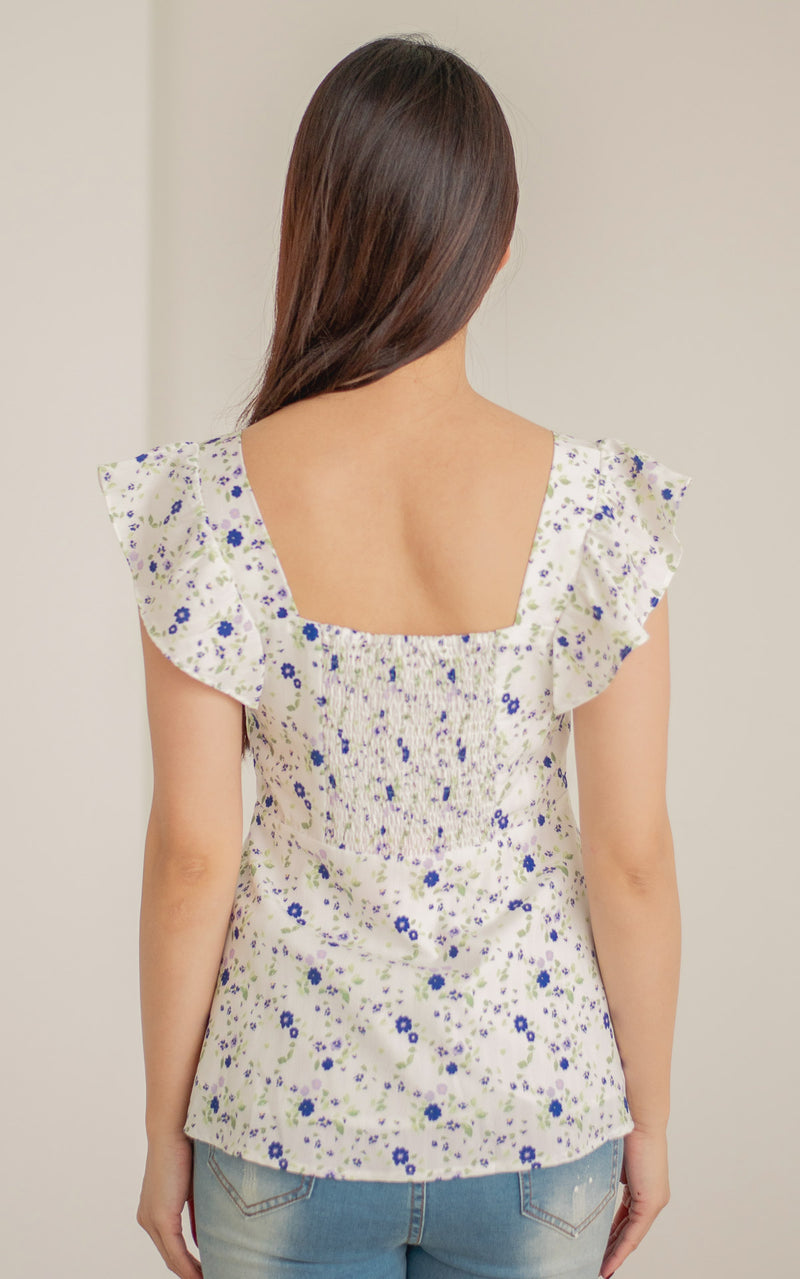 Camellia Button Down Nursing Top in Blue
