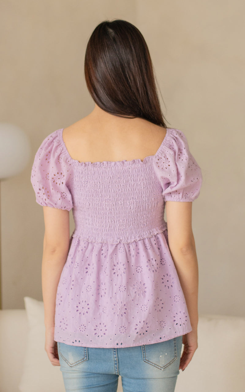 Emiline Smocked Nursing Top in Lavender