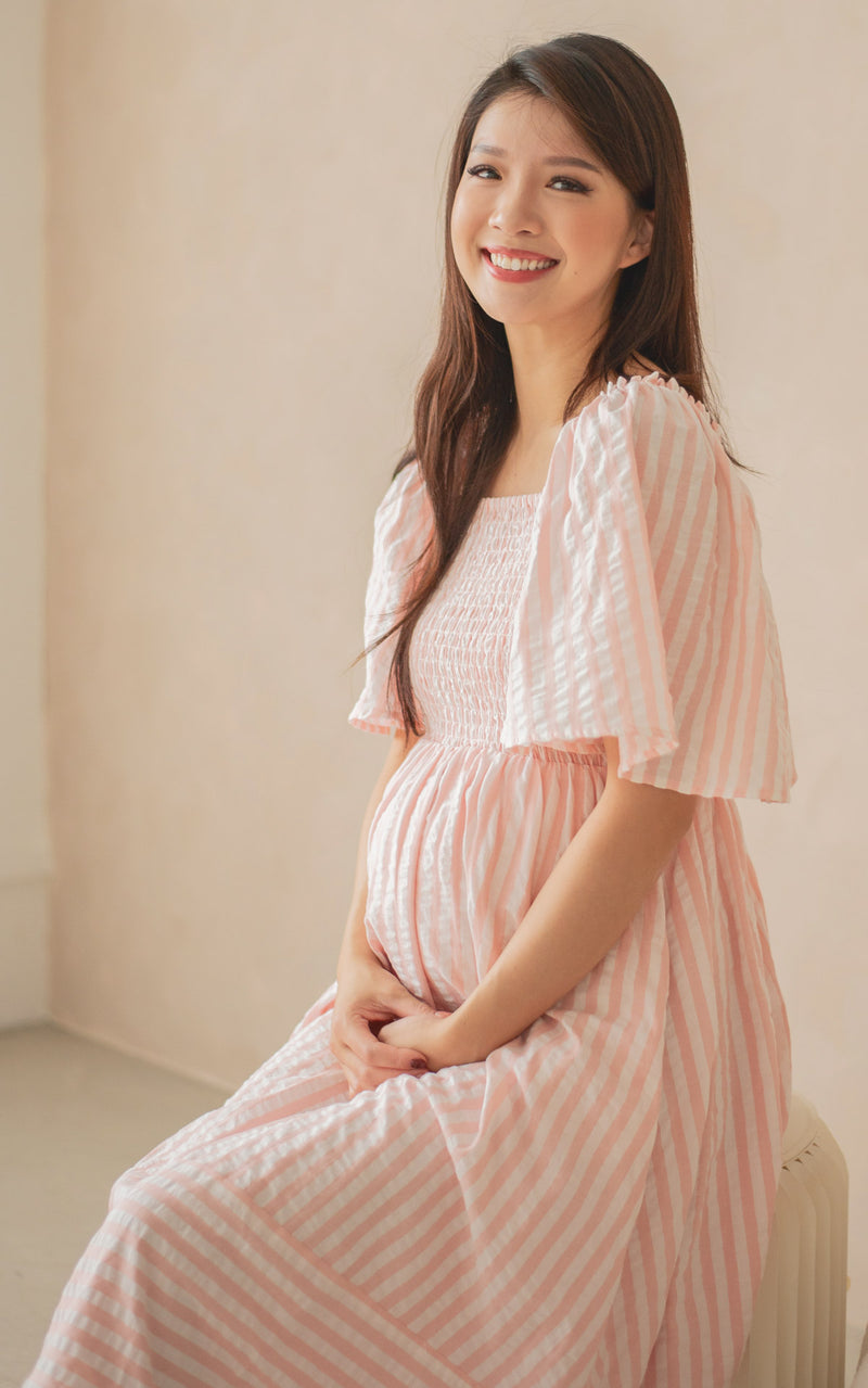 Evelyn Stripes Nursing Dress in Pink