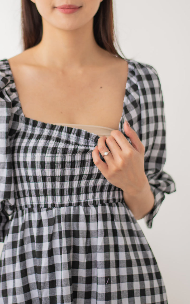 Isabella Checkered Nursing Dress in Black