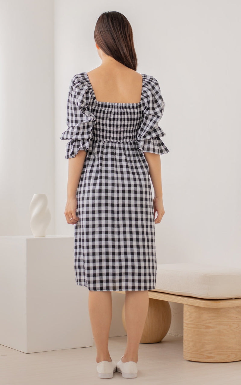 Isabella Checkered Nursing Dress in Black