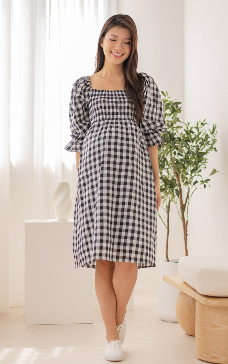 Isabella Checkered Nursing Dress in Black