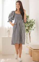 Isabella Checkered Nursing Dress in Black