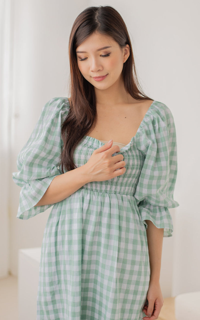 Isabella Checkered Nursing Dress in Green