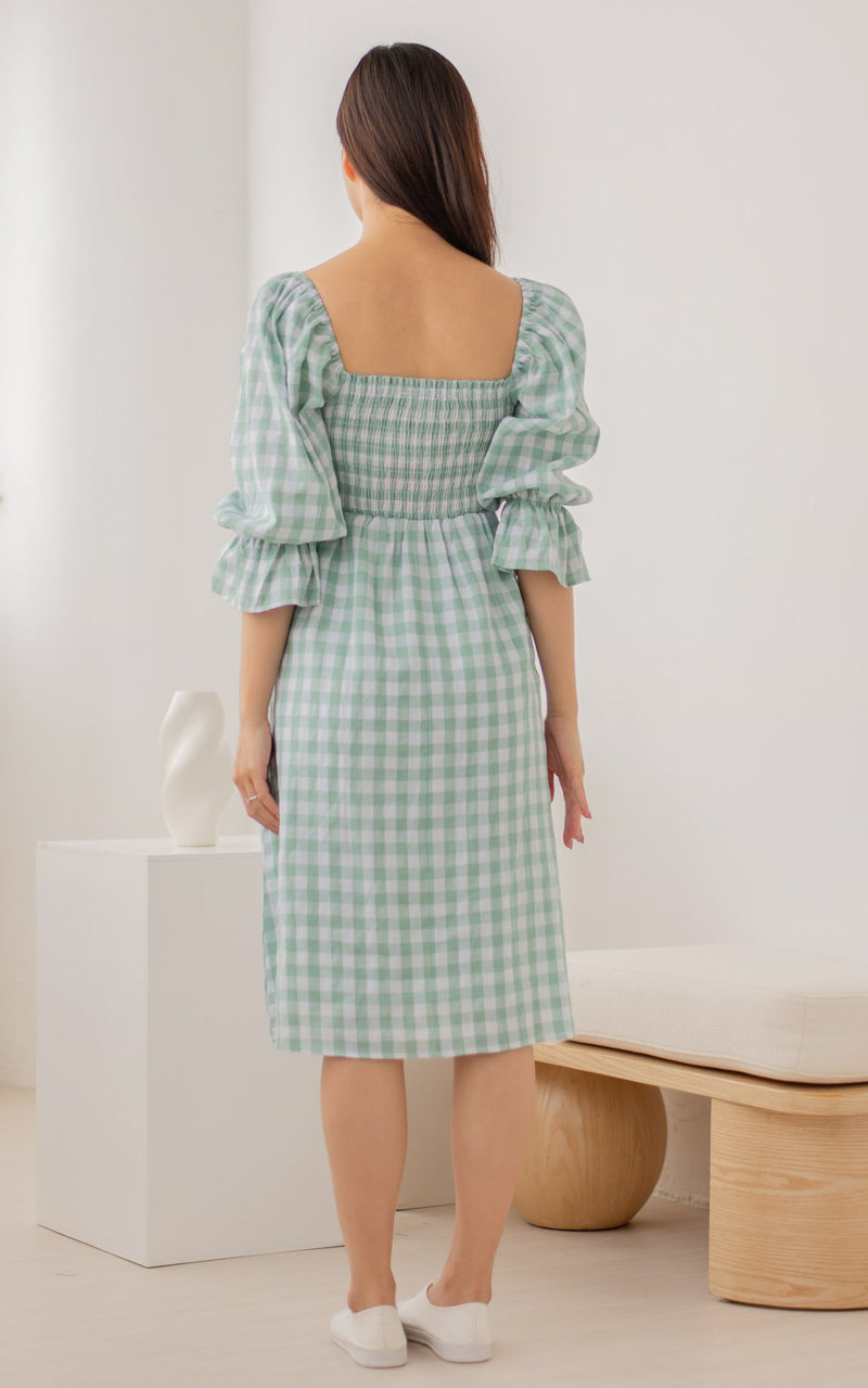 Isabella Checkered Nursing Dress in Green