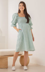 Isabella Checkered Nursing Dress in Green