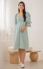 Isabella Checkered Nursing Dress in Green