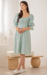 Isabella Checkered Nursing Dress in Green