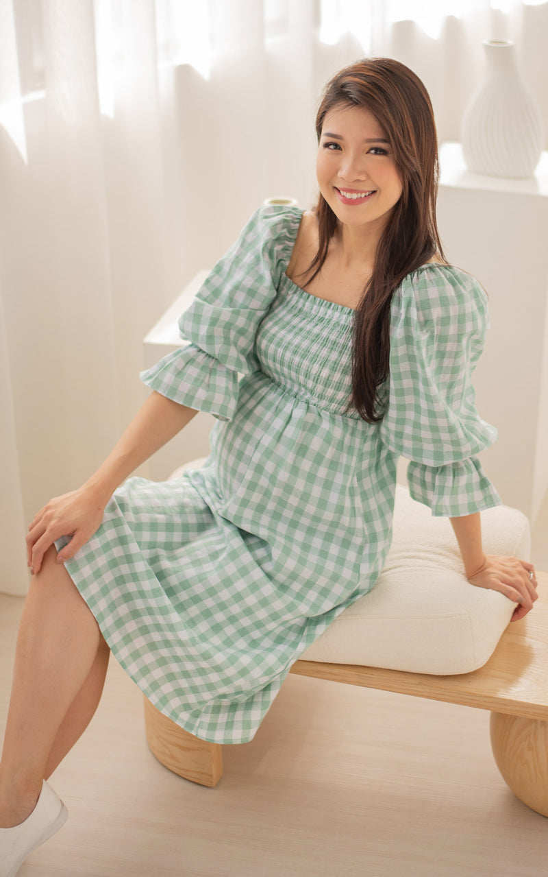 Isabella Checkered Nursing Dress in Green