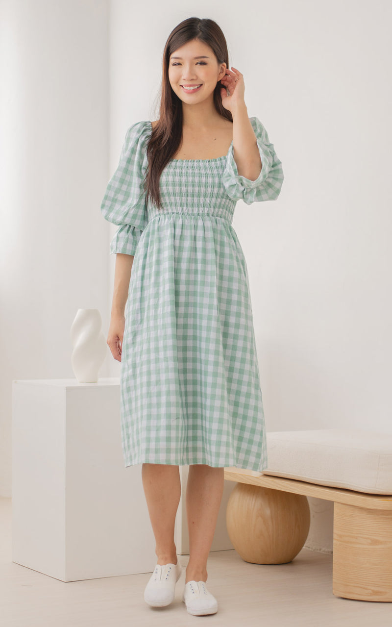 Isabella Checkered Nursing Dress in Green