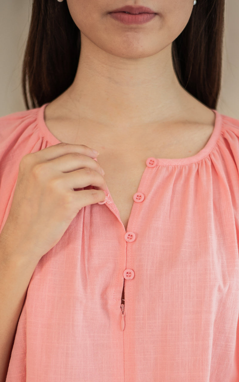 Ivy Relaxed Nursing Top in Peach Pink