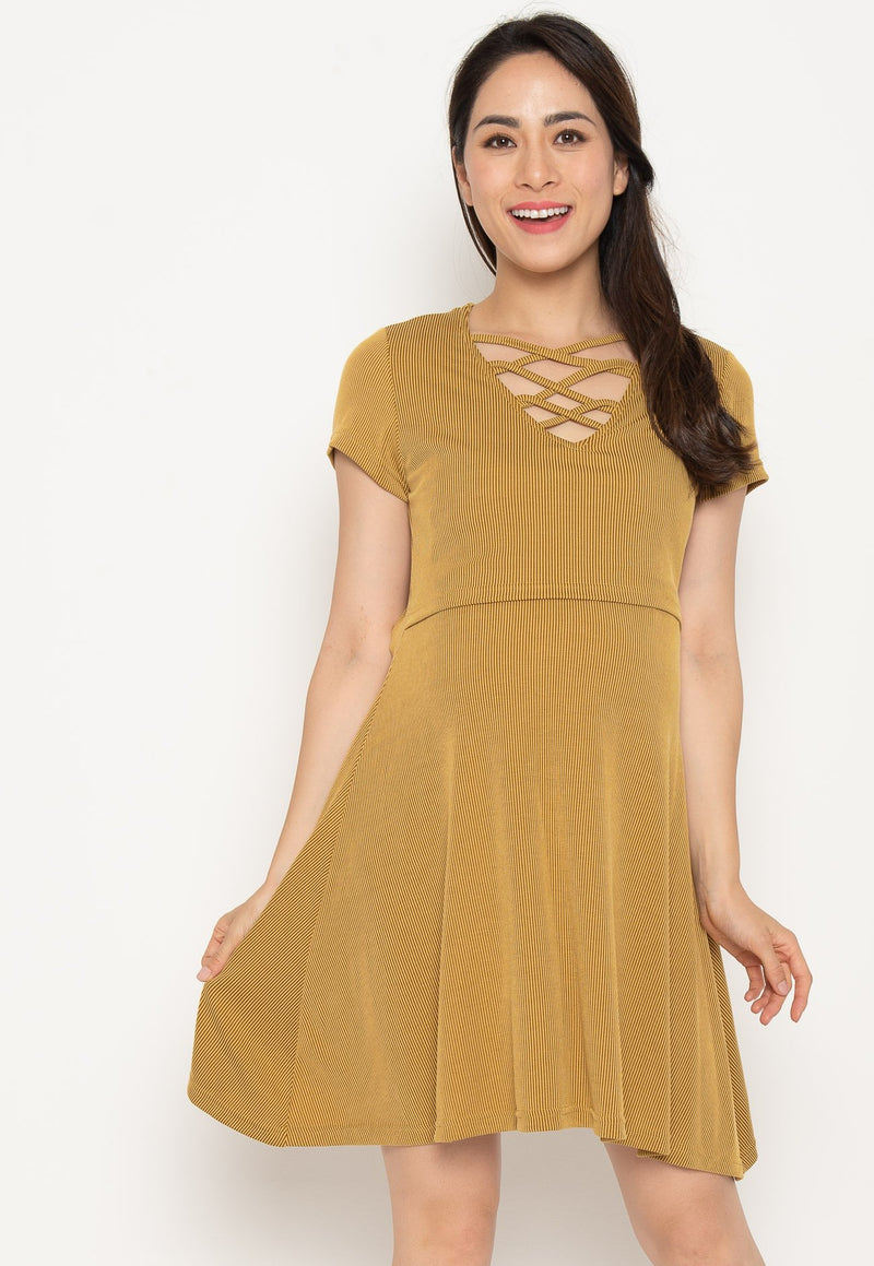 Ambar Crisscross Nursing Dress in Yellow  by Jump Eat Cry - Maternity and nursing wear