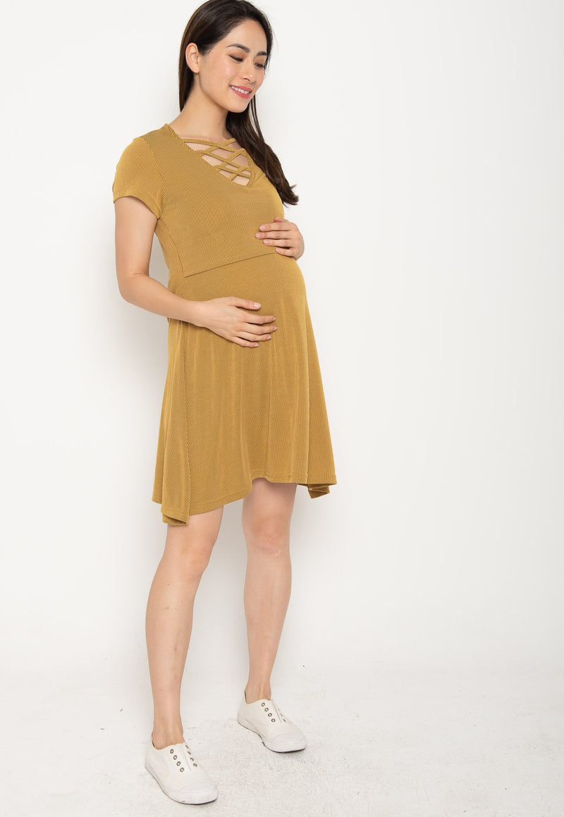 Ambar Crisscross Nursing Dress in Yellow  by Jump Eat Cry - Maternity and nursing wear