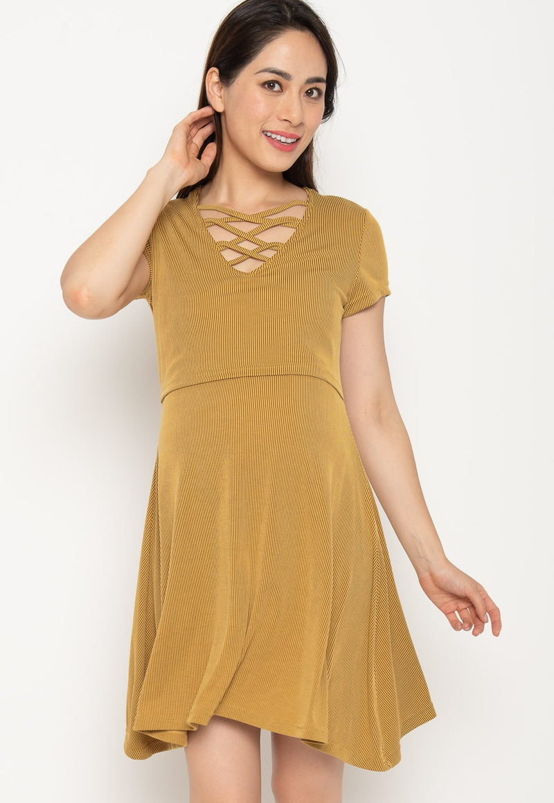 Ambar Crisscross Nursing Dress in Yellow  by Jump Eat Cry - Maternity and nursing wear
