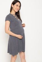 Ambar Crisscross Nursing Dress in Grey  by Jump Eat Cry - Maternity and nursing wear
