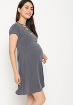 Ambar Crisscross Nursing Dress in Grey  by Jump Eat Cry - Maternity and nursing wear
