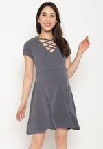 Ambar Crisscross Nursing Dress in Grey  by Jump Eat Cry - Maternity and nursing wear