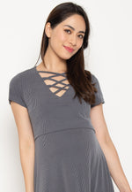 Ambar Crisscross Nursing Dress in Grey  by Jump Eat Cry - Maternity and nursing wear