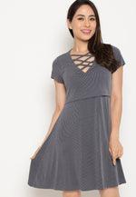 Ambar Crisscross Nursing Dress in Grey  by Jump Eat Cry - Maternity and nursing wear