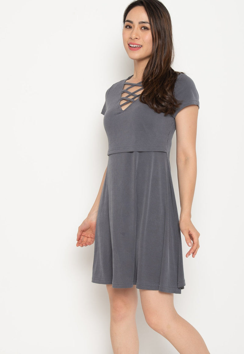 Ambar Crisscross Nursing Dress in Grey  by Jump Eat Cry - Maternity and nursing wear